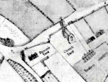 Rectory and church in 1745